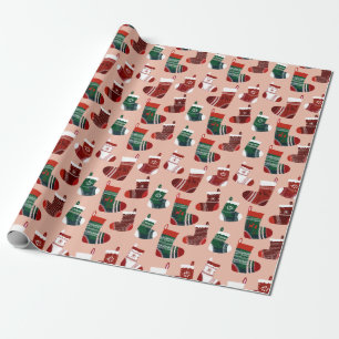 Christmas Stockings Pink Wrapping Paper