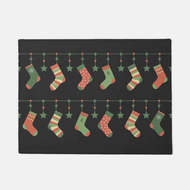 Christmas stockings red green brown garland doormat (Front)