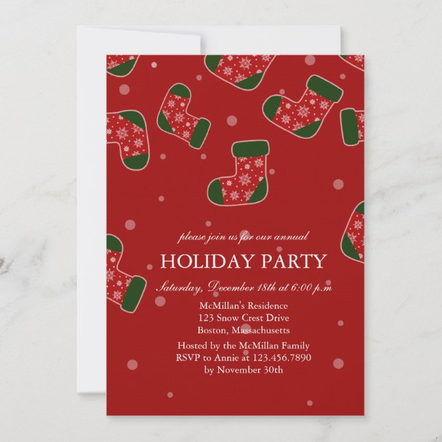Christmas stockings red Holiday Party invitation (Front)