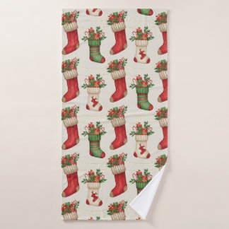 Christmas Stockings Seamless Pattern Bath Towel