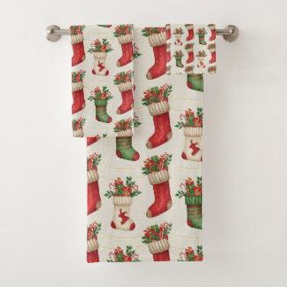 Christmas Stockings Seamless Pattern Bath Towel Set