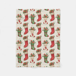 Christmas Stockings Seamless Pattern Fleece Blanket
