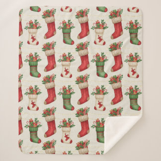 Christmas Stockings Seamless Pattern Sherpa Blanket