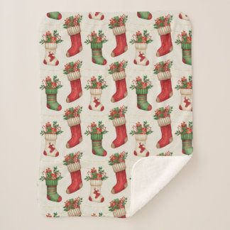 Christmas Stockings Seamless Pattern Sherpa Blanket