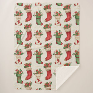 Christmas Stockings Seamless Pattern Sherpa Blanket