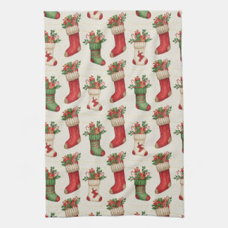 Christmas Stockings Seamless Pattern Tea Towel