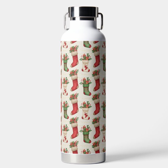 Christmas Stockings Seamless Pattern Water Bottle (Front)