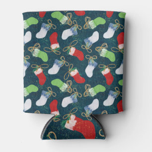 Christmas stockings, watercolor seamless pattern. can cooler