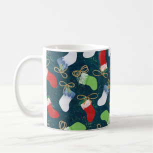 Christmas stockings, watercolor seamless pattern. coffee mug