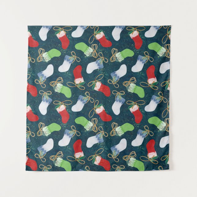 Christmas stockings, watercolor seamless pattern. tapestry (Front)