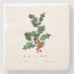 CHRISTMAS  STONE COASTER : HOLLY  : REDOUTÉ