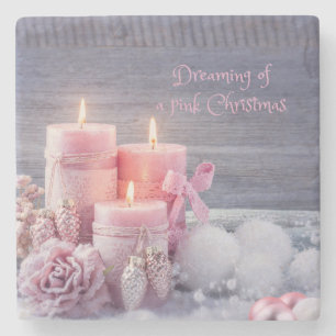 Christmas Stone Coaster, Pink Christmas Coaster