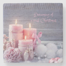 Christmas Stone Coaster, Pink Christmas