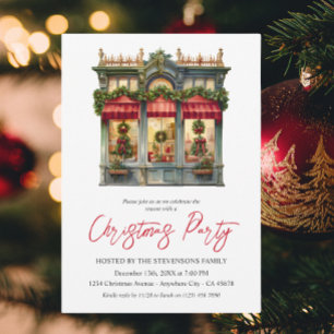 Christmas Store Elegant Red White Holiday Party  Invitation