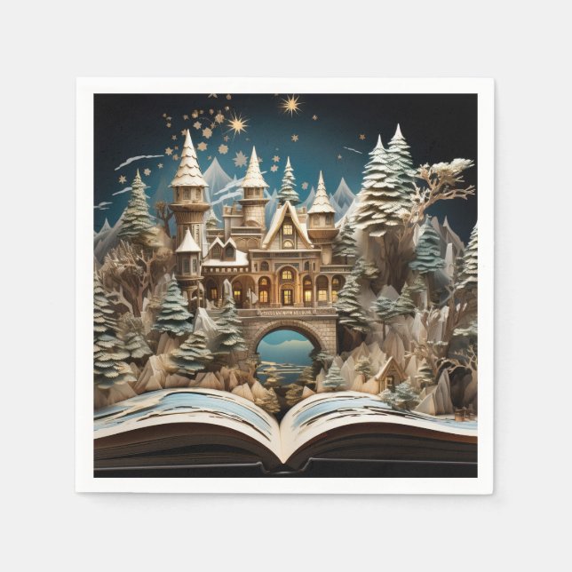 Christmas Storybook Castle Pop-Up Paper Napkin (Front)