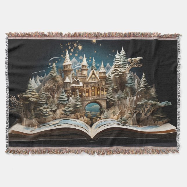 Christmas Storybook Castle Pop-Up Throw Blanket (Front)