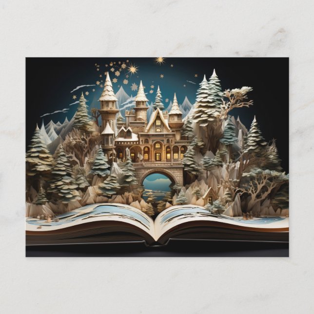 Christmas Storybook Castle Pop-Up Wonderland Holiday Postcard (Front)