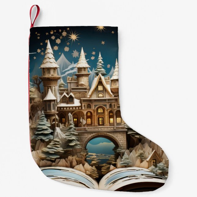 Christmas Storybook Castle Pop-Up Wonderland Small Christmas Stocking (Front)