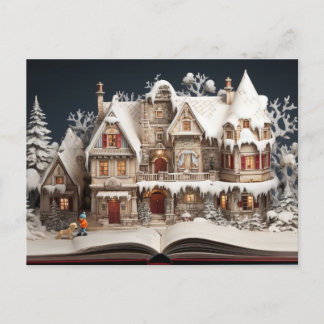 Christmas Storybook Manor With Child & Dog Holiday Postcard
