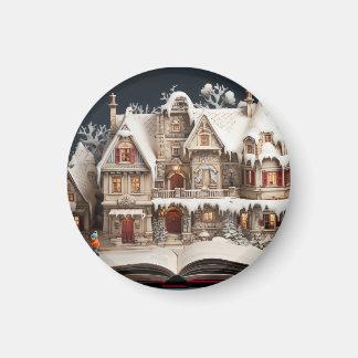 Christmas Storybook Manor With Child & Dog Magnet