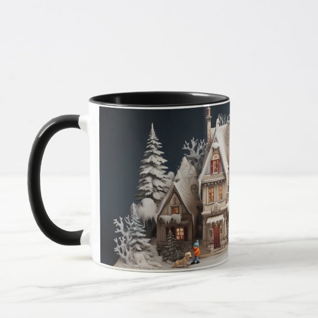 Christmas Storybook Manor With Child & Dog Mug (Left)