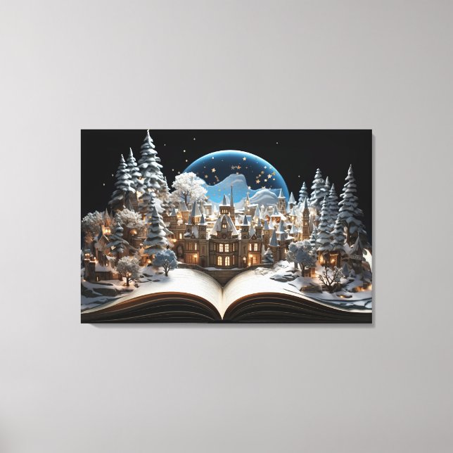 Christmas Storybook Snow-Globe Village Canvas Print (Front)