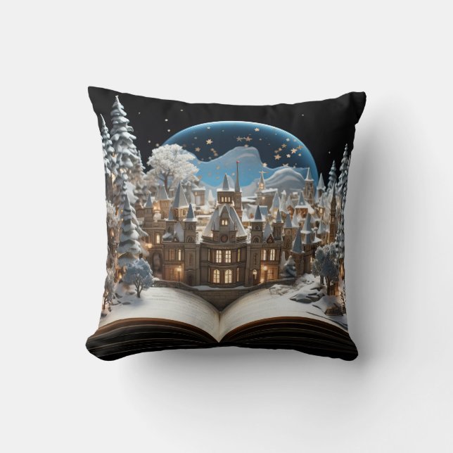 Christmas Storybook Snow-Globe Village Cushion (Front)