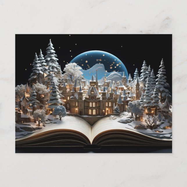 Christmas Storybook Snow-Globe Village Holiday Postcard (Front)
