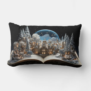Christmas Storybook Snow-Globe Village Lumbar Cushion