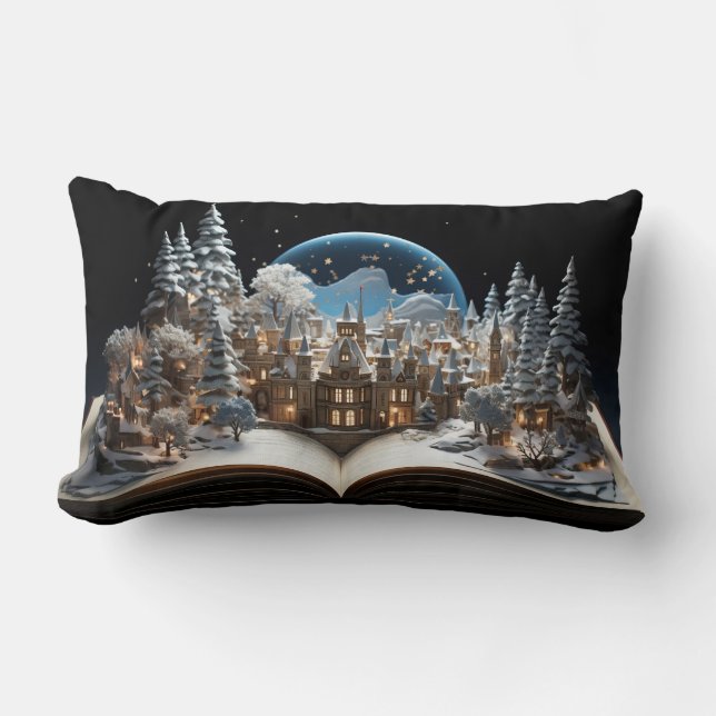Christmas Storybook Snow-Globe Village Lumbar Cushion (Front)