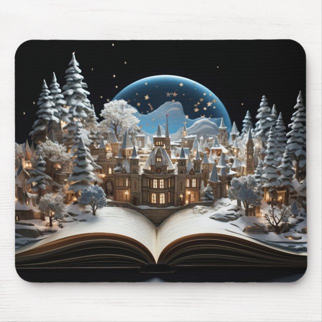 Christmas Storybook Snow-Globe Village Mouse Mat (Front)