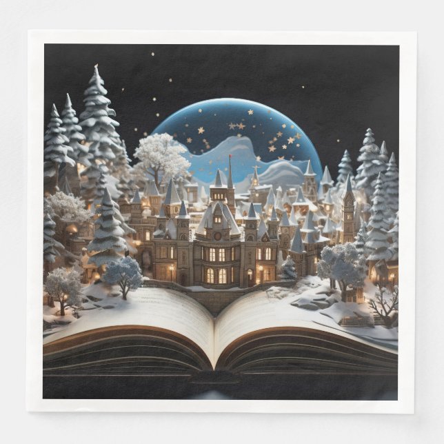 Christmas Storybook Snow-Globe Village Napkin (Front)