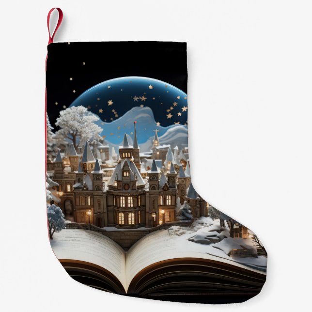 Christmas Storybook Snow-Globe Village Small Christmas Stocking (Front)