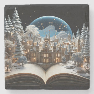 Christmas Storybook Snow-Globe Village Stone Coaster