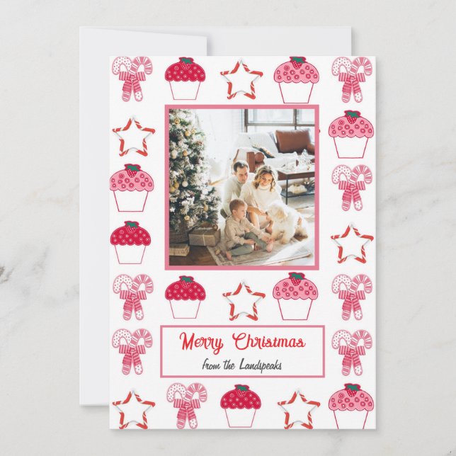 Christmas Strawberry Cupcakes & Sugar Canes Holiday Card (Front)