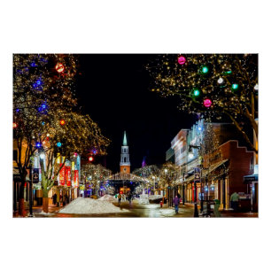 Christmas Street Church and Snow Poster