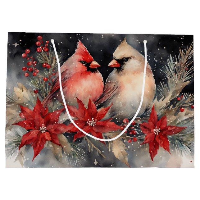 Christmas - Striking Pair of Cardinals Large Gift Bag (Back)