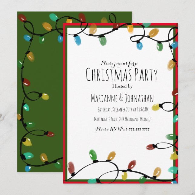 Christmas String Lights Festive Holiday Party Invitation (Front/Back)