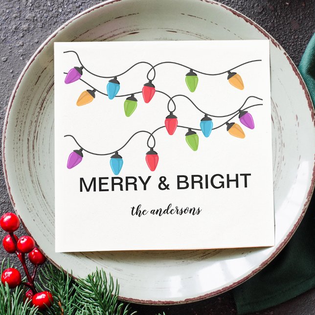 Christmas String Lights Personalised Paper Napkin (Christmas String Lights Personalized Paper Napkins)