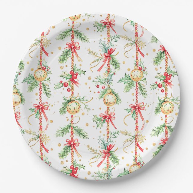 Christmas String Ornaments Baubles Paper Plate (Front)
