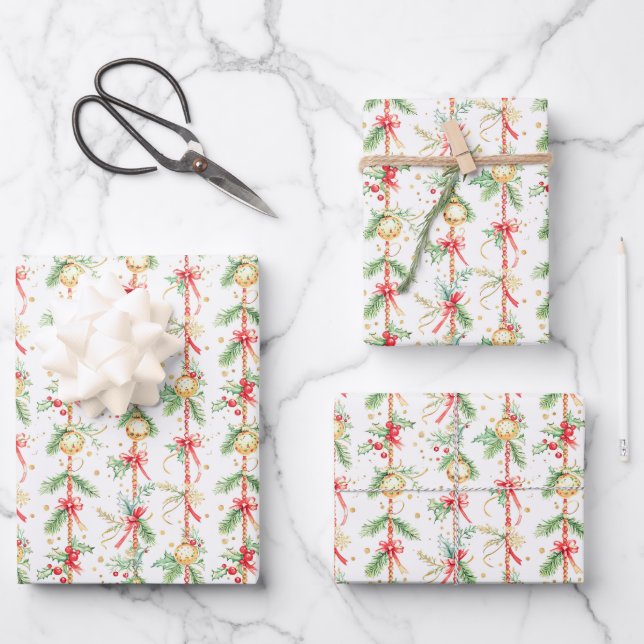 Christmas String Ornaments Baubles Wrapping Paper Sheet (Front)