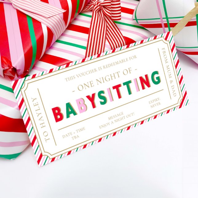 Christmas Stripe Babysitting Gift Voucher Card (Creator Uploaded)