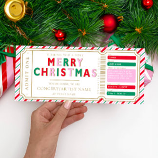 Christmas Stripe Concert Ticket Gift Voucher Card