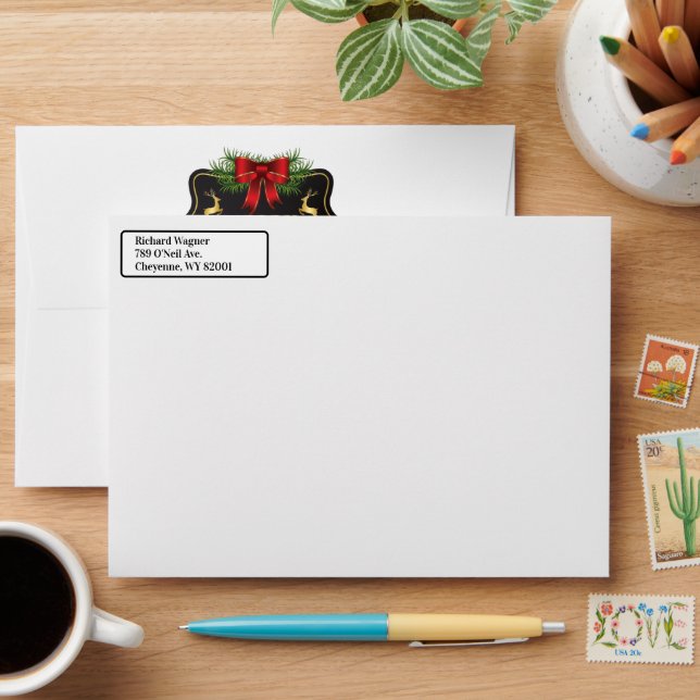 Christmas Stripe Interior Custom Return Address Envelope (Desk)