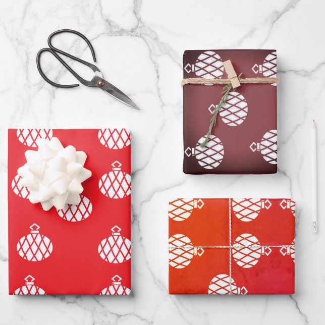Christmas stripe ornament wrapping paper sheet (Front)