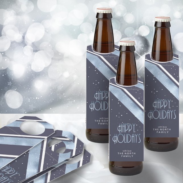 Christmas Stripe Pattern Blue ID862 Bottle Tag (Front/Back In Situ)