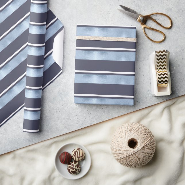 Christmas Stripe Pattern Blue ID862 Wrapping Paper (Crafts)
