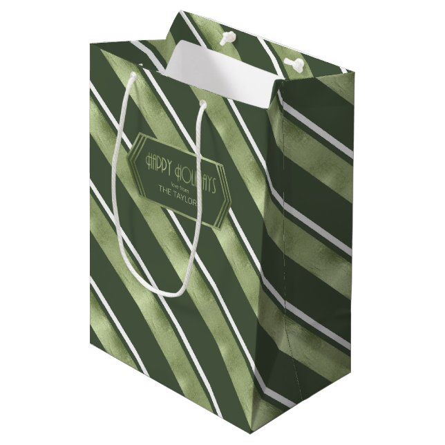 Christmas Stripe Pattern Green/White ID862 Medium Gift Bag (Front Angled)