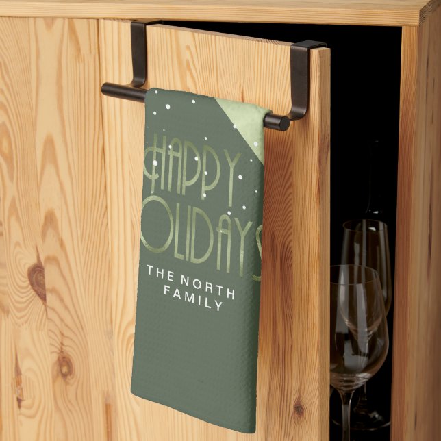 Christmas Stripe Pattern Green/White ID862 Tea Towel (Thirds Fold)