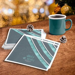 Christmas Stripe Pattern Teal/White ID862 Napkin